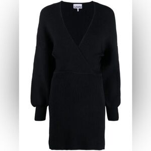 NWT GANNI - V Neck Mini Dress in Dark Navy